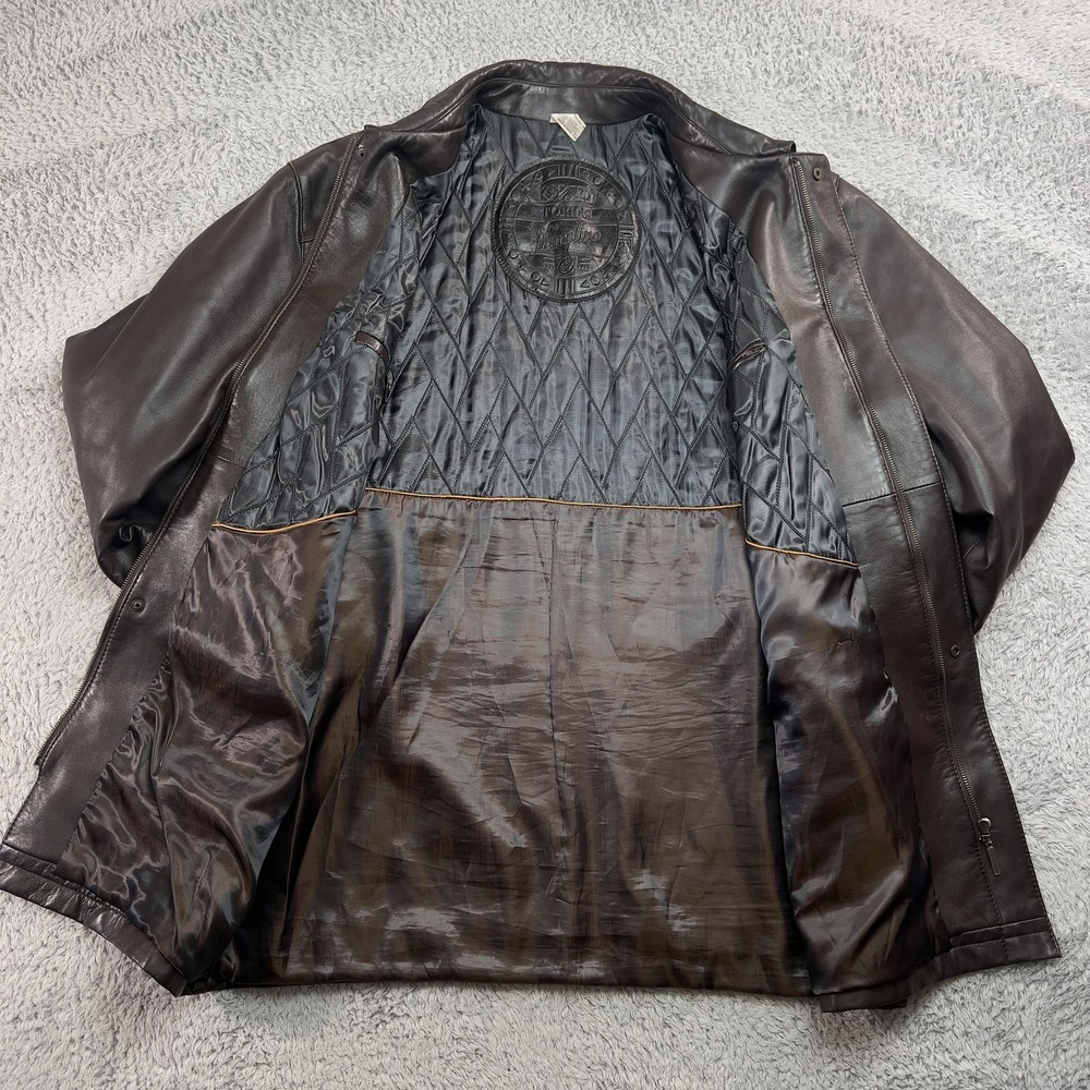 Barcelino Coat Mens L Brown Leather Overcoat‎ Collared Lined Made In Spain - Picture 4 of 13